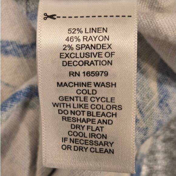 Cupio Linen Blend Button Down Top Roll Tab Sleeve V-Neck Abstract Blouse 2X - Picture 9 of 11